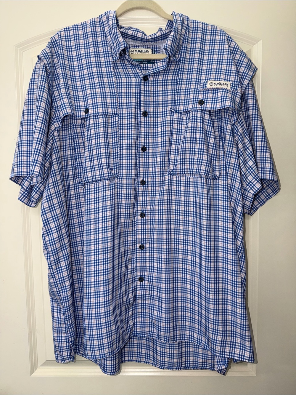 Men’s 2X Magellan Blue Plaid Relaxed Fit Shirt